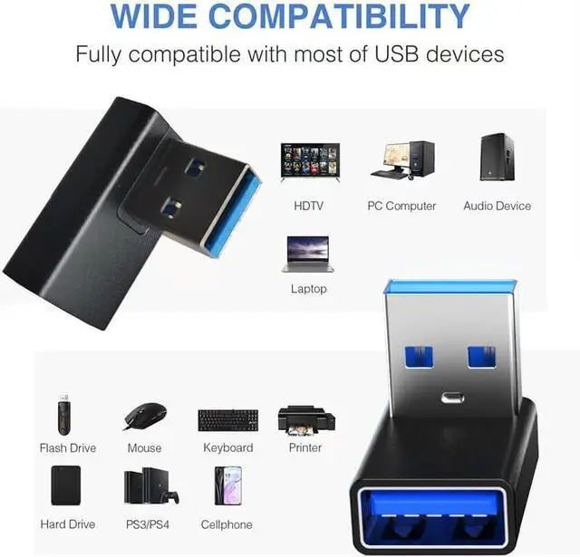 Alt view image 5 of 5 - 90 Degree USB 3.0 Adapter 4 Pack Left and Right Angle and Vertical Up and Down Angle USB A Male to Female Converters Extend Laptops USB Disk Power Bank Chargers and Other USB A Devices