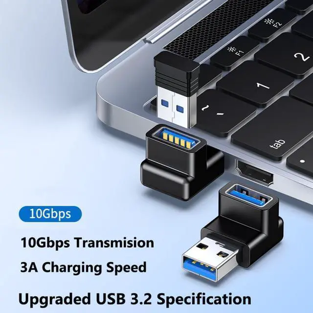 Alt view image 2 of 7 - 4 Pack 10Gbps USB 3.1 Male to Female Adapter Right Angle Up and Down Angle 90 Degree USB 3.0 A Connector Support 3A Fast Charging for Computer PC Desktop Laptop USB Hub USB Charger