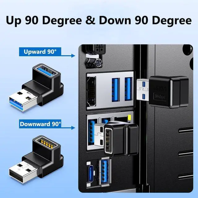 Alt view image 3 of 7 - 4 Pack 10Gbps USB 3.1 Male to Female Adapter Right Angle Up and Down Angle 90 Degree USB 3.0 A Connector Support 3A Fast Charging for Computer PC Desktop Laptop USB Hub USB Charger