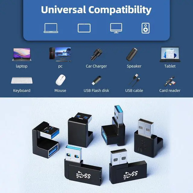 Alt view image 6 of 7 - 6 Pack 180 Degree & 90 Degree USB 3.1 Adapter Left and Right Angle USB A Male to Female Extender Connector for PC Laptop USB A Car Charger Surface Pro 7+ Raspberry Pi and More