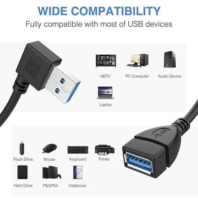 Alt view image 4 of 5 - 90 Degree (Left and Right Angle) USB 3.0 Male to Female Extension Cable can Withstand Fast Data Transfer Compatible with PC Laptop Mobile Power Webcam Charger etc.-2 Pack 10IN/25CM