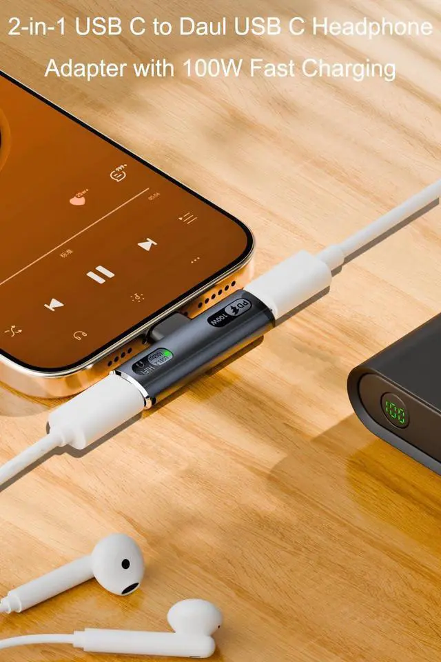 Alt view image 3 of 7 - USB C Splitter with 100W Fast Charging Dual USB C Headphone and Charger Adapter Dongle for iPhone 16/15 Series iPad MacBook Galaxy S24/S23 and More (Grey)