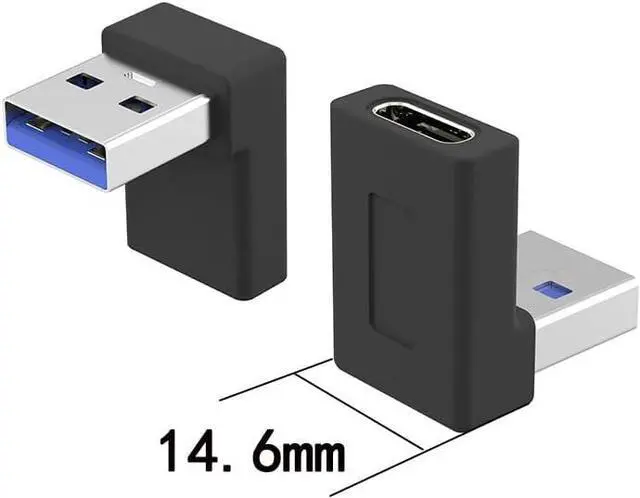 Alt view image 4 of 7 - Right Angle USB A Male to USB C Female Adapter 90 Degree USB3.0 to Type C Cable Connector Support unidirectional Sides 5Gbps & Data Transfer for Laptops Phone 2-Pack