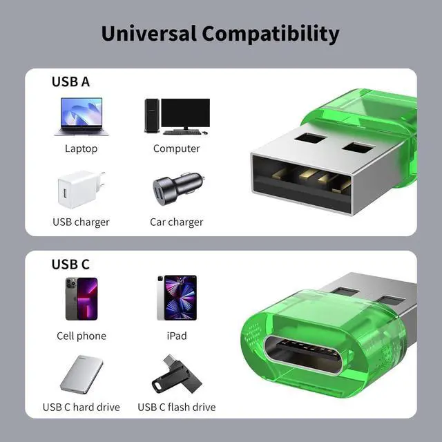 Alt view image 3 of 4 - USB Male to USB C Adapter 6 Packs USB to USB C Super Fast Charging & OTG Function USB-A totype-C Adapter Compatible with iPhone15 Plus//Galaxy S20/ Google Pixel 7 6 5 4 (Green)