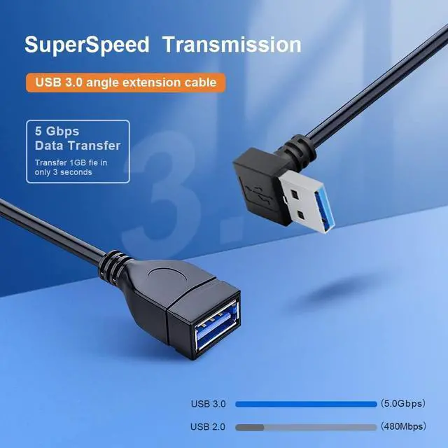 Alt view image 2 of 7 - SuperSpeed USB 3.0 Male to Female Extension Data Cable Up and Down Angle 2PCS for PC Laptop etc..(20CM 8IN)
