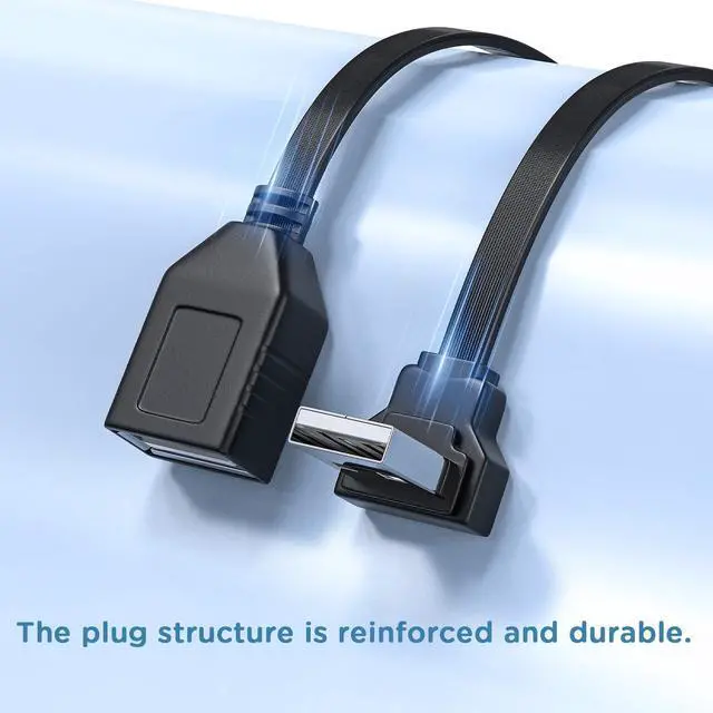 Alt view image 5 of 7 - 2PCS 90 Degree USB2.0 Extension Cable Flat Right Angle Male to Female USB Cable Soft 4 Inch-10CM UP Angle + Down Angle on Each for Car Carplay