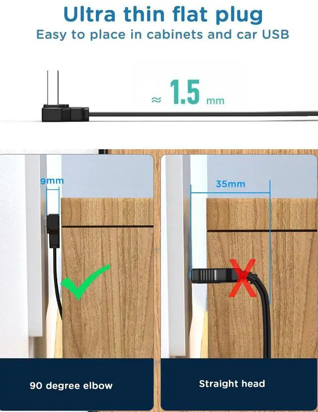 Alt view image 6 of 7 - 2PCS 90 Degree USB2.0 Extension Cable Flat Right Angle Male to Female USB Cable Soft 4 Inch-10CM UP Angle + Down Angle on Each for Car Carplay