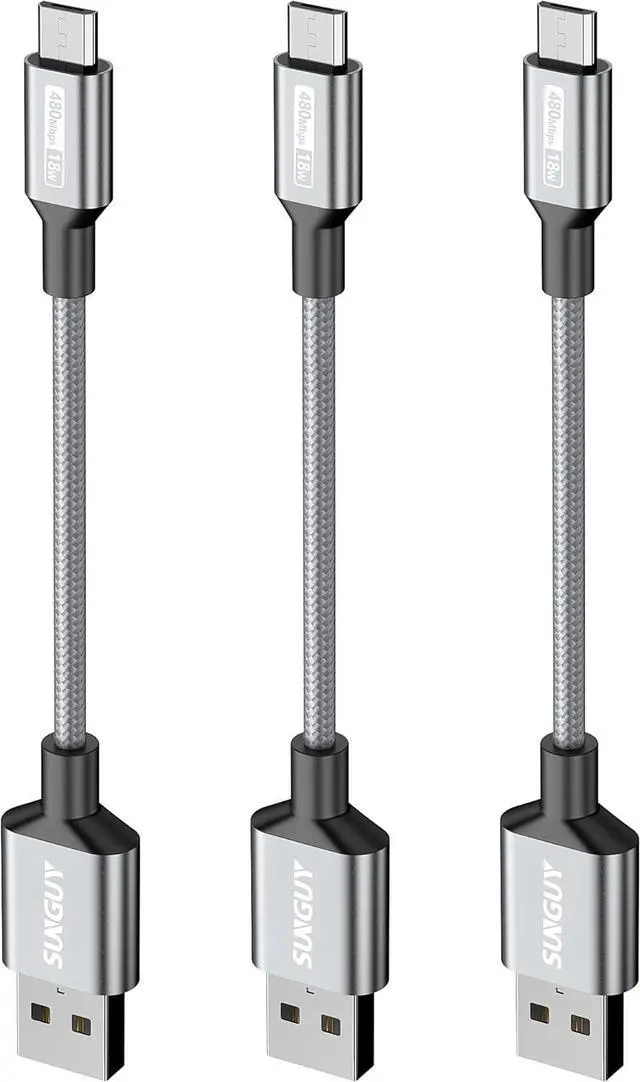 Main image of Short 6-inch Micro USB Cables 3Pcs 0.5FT Android Charger Fast Charging Data Cord Compatible with Galaxy S6 S7 Edge Charging Station TV Stick PS4 Chromecast Android Phone