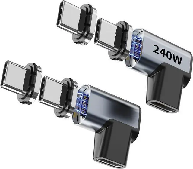 Main image of USB-C Adapter 2 Pack with 4 Connector Tips Detachable USB C Adapter 240W 90 Degree Magnetic USB C Extender Compatible with Thunderbolt 3/4 USB4 40Gbps 8K 60Hz MacBook Pro/Air Laptop PC