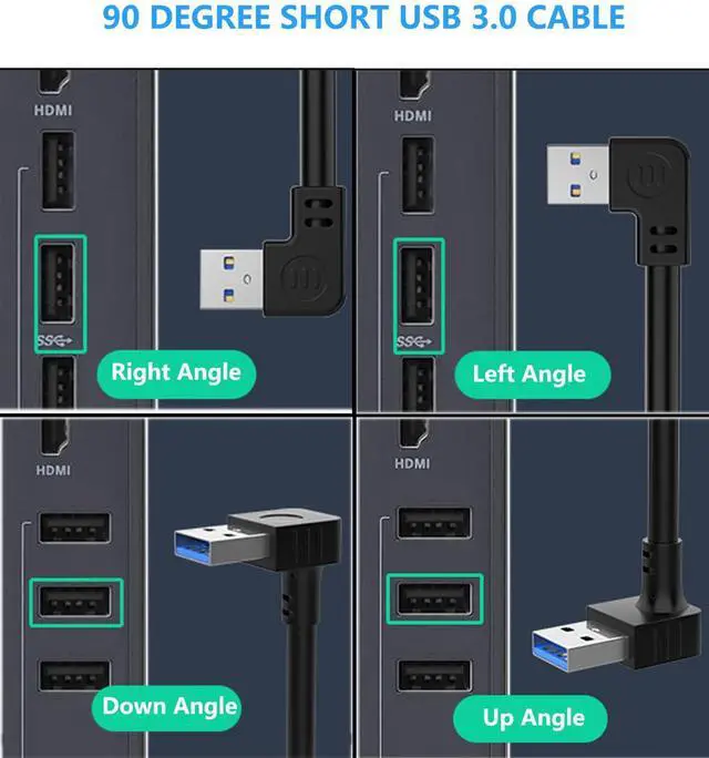 Alt view image 3 of 7 - Short USB 3.0 Cable 90 Degree Up & Down Angle USB Adapter Male to Female Cables 5 Gbps USB 3.0 90 Degree Angled Data Extension Cable for VR Keyboard Printer 2 Pack(Up & Down)