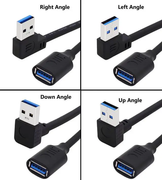 Alt view image 7 of 7 - Short USB 3.0 Cable 90 Degree Up & Down Angle USB Adapter Male to Female Cables 5 Gbps USB 3.0 90 Degree Angled Data Extension Cable for VR Keyboard Printer 2 Pack(Up & Down)