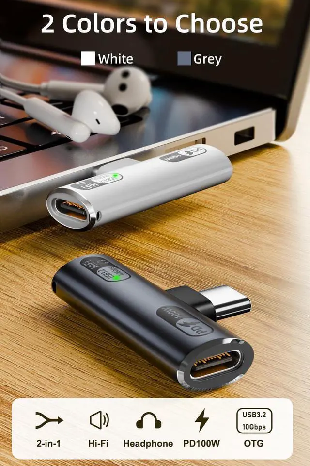 Alt view image 2 of 7 - USB C Splitter with 100W Fast Charging Dual USB C Headphone and Charger Adapter Dongle for iPhone 16/15 Series iPad MacBook Galaxy S24/S23 and More (Grey)