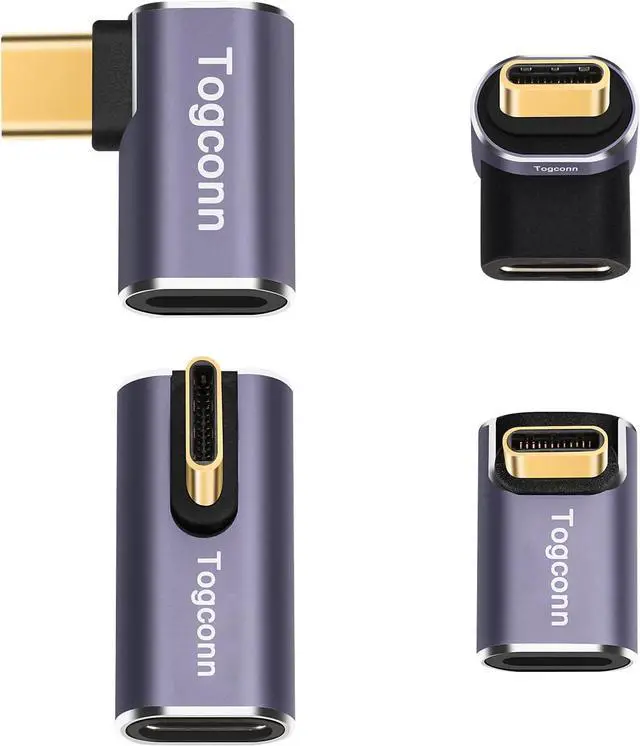 Main image of Right Angle USB C Adapter 4-Pack Multi-Type 90 Degree USB Type-C Male to Female Extender Connector 40Gbps 8K@60Hz Compatible with MacBook Pro/Air iPhone 15/15 Pro Max iPad Pro Tablet Phone