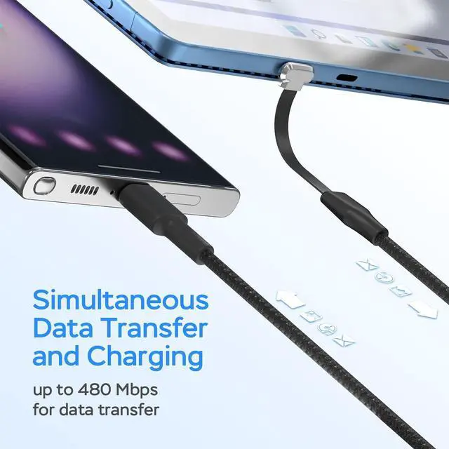 Alt view image 4 of 7 - USB C Charger Cable 60W 3.3ft Type C Charging Cable Flat 90-Degree C-Port High-Speed Data Transfer Compatible with  S23/S22/S21 iPhone 15 Pro/Pro Max MacBook Air/Pro etc.