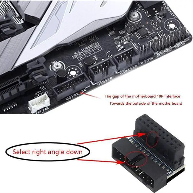 Alt view image 5 of 5 - USB 3.0 90 Degree Adapter Black USB 3.0 19Pin/20Pin Male to Female L Turn Right Angle Power Adapter Motherboard Down Angled