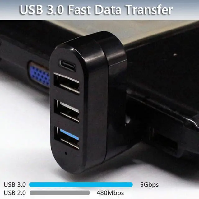 Alt view image 5 of 6 - Upgrade 4 Ports USB 3.0 Hub (90°/180° Degree Rotatable) USB Multiport Rotating Hub with USB C Power/Data Port USB Extender for Laptop Camera PC Xbox MacBook Pro and More