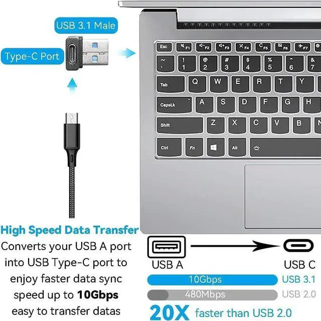 Alt view image 4 of 7 - 2 Pack USB-C Female to USB Male Adapter USB C to USB 3.1 90Angle Data Transfer Converter Coupler 10Gbps Adapter Compatible with Mbook Notebook Tablet Smartphon(Left and Right)