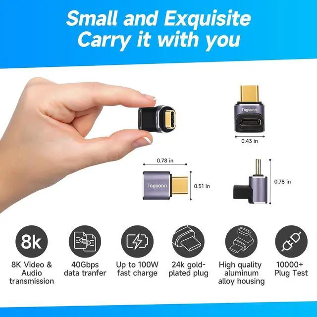 Alt view image 2 of 6 - 90 Degree Right Angle USB C Adapter (2 Pack) USB Type-C Male to Female Extender Connector 40Gbps 8K@60Hz Compatible with MacBook Pro/Air iPhone 15/15 Pro Max iPad Pro Tablet Phone More