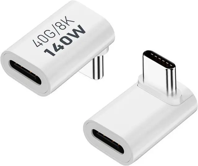 Main image of 90 Degree USB-C Male to Female Adapter 2 Pack Right Angle 140W Type-C Adapter Extender for Steam Deck ROG Ally Switch Notebook Computers Tablet and Mobile Phones (White)