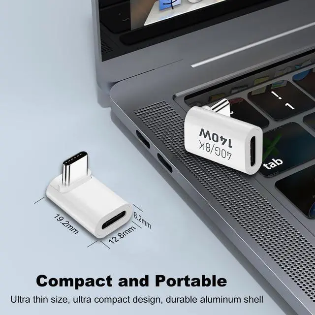 Alt view image 6 of 6 - 90 Degree USB-C Male to Female Adapter 2 Pack Right Angle 140W Type-C Adapter Extender for Steam Deck ROG Ally Switch Notebook Computers Tablet and Mobile Phones (White)