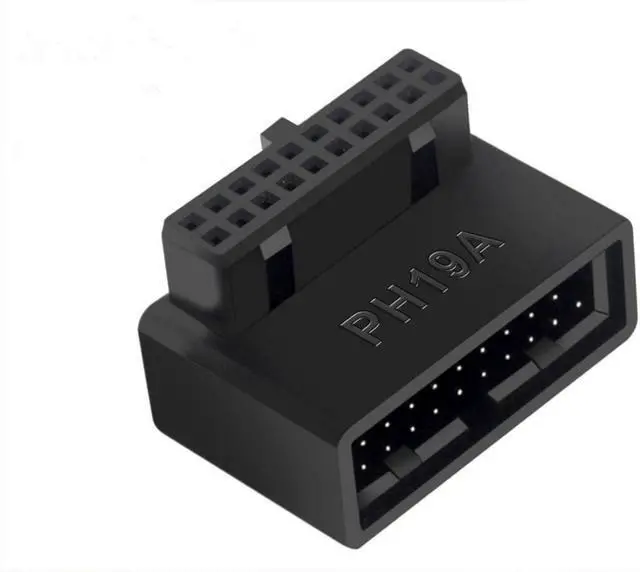 Main image of USB 3.0 90 Degree Motherboard Adapter 19 Pin/20 Pin Male to Female Extension Adapter L Turn Right Angle Socket for Desktop Motherboard (Up Angle PH19A)