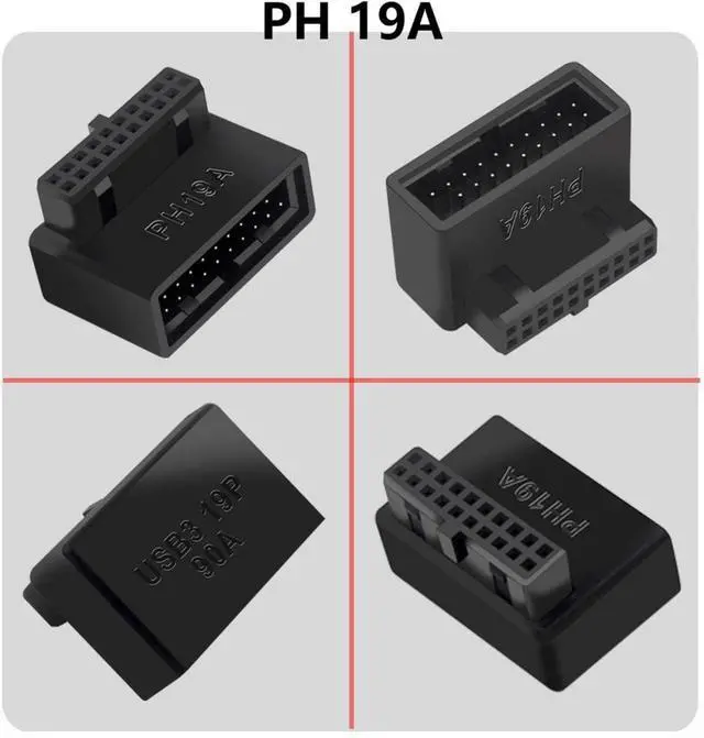 Alt view image 5 of 7 - USB 3.0 90 Degree Motherboard Adapter 19 Pin/20 Pin Male to Female Extension Adapter L Turn Right Angle Socket for Desktop Motherboard (Up Angle PH19A)