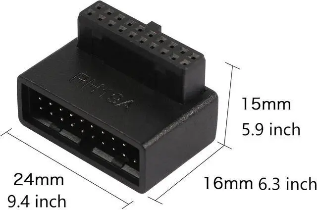 Alt view image 6 of 7 - USB 3.0 90 Degree Motherboard Adapter 19 Pin/20 Pin Male to Female Extension Adapter L Turn Right Angle Socket for Desktop Motherboard (Up Angle PH19A)