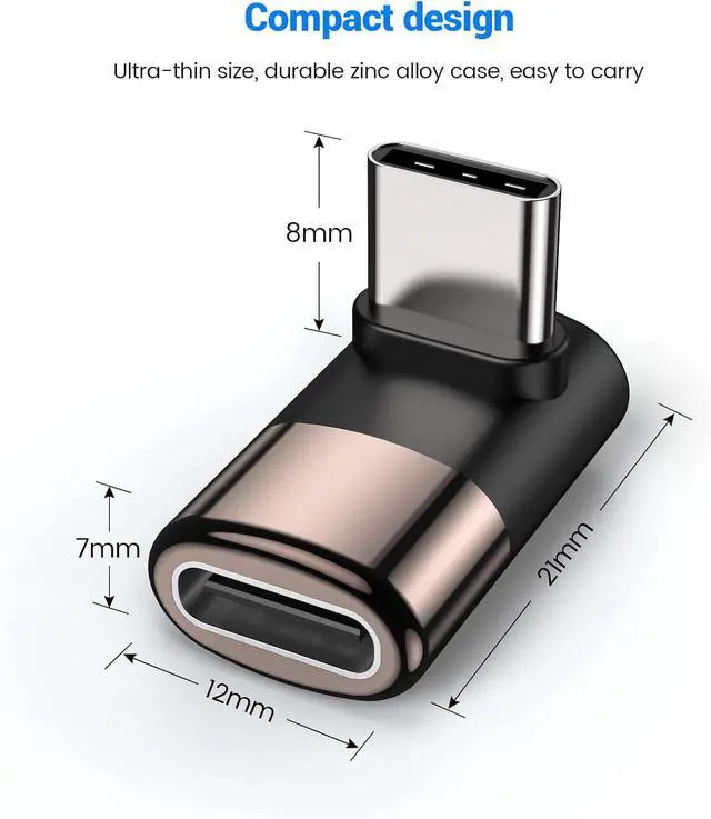 Alt view image 6 of 6 - 90 Degree Adapter C Male to C Female USB C Extender Adapter Type-C Data Transmission PD100W fastcharging and 8K@60Hz Video Pass Throughfor steam Deck Accessories and More Type C Devices