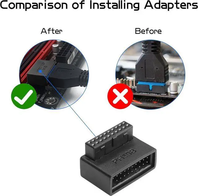 Alt view image 4 of 6 - 2PCS USB 3.0 19/20 Pin 90 Degree Adapte USB 3.0 90 Degree Male to Female L Turn Right Angle Socket Motherboard Adapter(PH19A+PH19B)