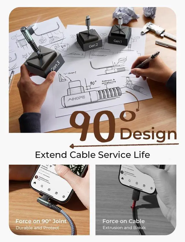 Alt view image 4 of 7 - 2-???????? USB C Cale Right Angle with USB to U SB C Adapter 60W Fast Charging Cable for iPad and USB C to U SB C Devices 6.6FT Carplay Type C Cable fit iPhone 16 15 Pro iPad  Series