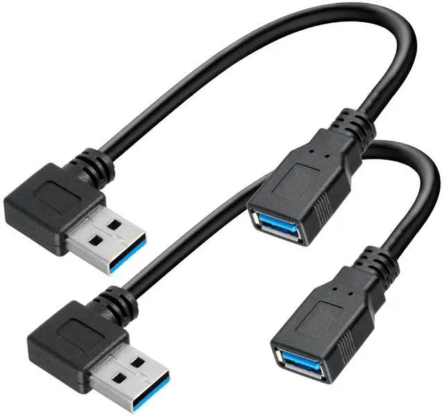 Main image of 2 Pk 15CM USB 3.0 Extension Cable Type A Male to Female High-Speed Connection Extension Cable Convertor Adapter Extender Cord Right Angle 90 Degree for Laptop PC - Black