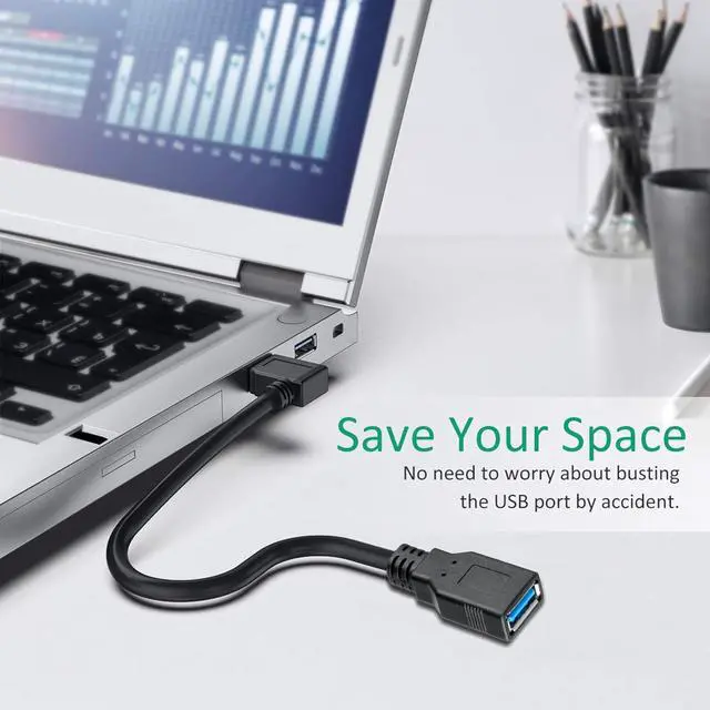 Alt view image 3 of 6 - 2 Pk 15CM USB 3.0 Extension Cable Type A Male to Female High-Speed Connection Extension Cable Convertor Adapter Extender Cord Right Angle 90 Degree for Laptop PC - Black