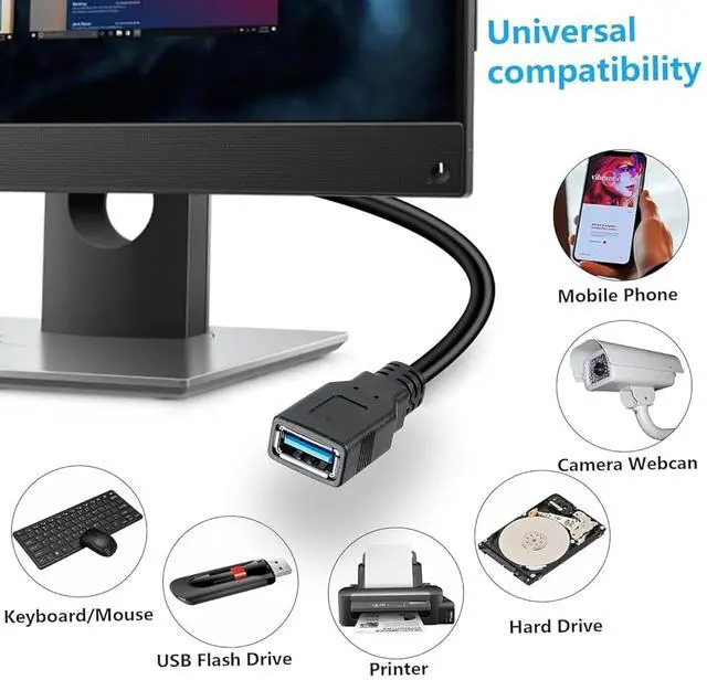 Alt view image 4 of 6 - 2 Pk 15CM USB 3.0 Extension Cable Type A Male to Female High-Speed Connection Extension Cable Convertor Adapter Extender Cord Right Angle 90 Degree for Laptop PC - Black