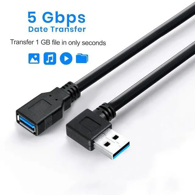 Alt view image 6 of 6 - 2 Pk 15CM USB 3.0 Extension Cable Type A Male to Female High-Speed Connection Extension Cable Convertor Adapter Extender Cord Right Angle 90 Degree for Laptop PC - Black