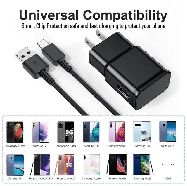 Alt view image 2 of 7 - For Samsung Galaxy S10/S9/S8 2Pack Adaptive Android Charger with USB Type C Fast Charging Cable for Galaxy S8/S9/S10 Plus/S10E/ S20/S20 Plus/S21/S21 Ultra/Note 8/9/10/20