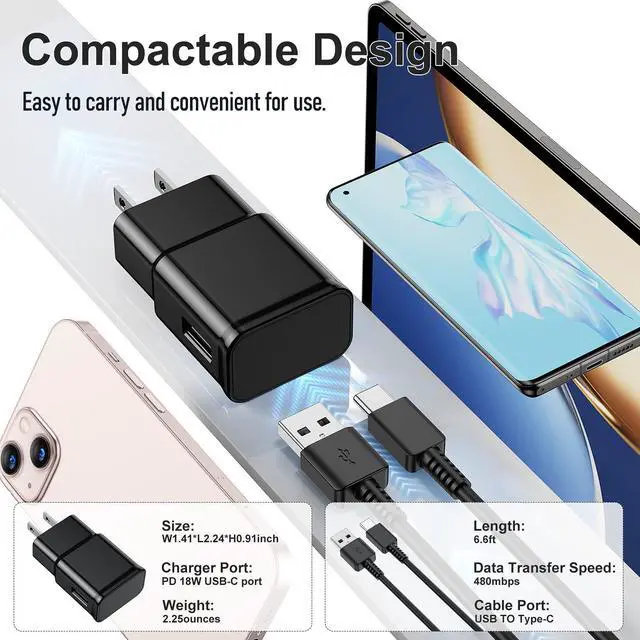 Alt view image 6 of 7 - For Samsung Galaxy S10/S9/S8 2Pack Adaptive Android Charger with USB Type C Fast Charging Cable for Galaxy S8/S9/S10 Plus/S10E/ S20/S20 Plus/S21/S21 Ultra/Note 8/9/10/20