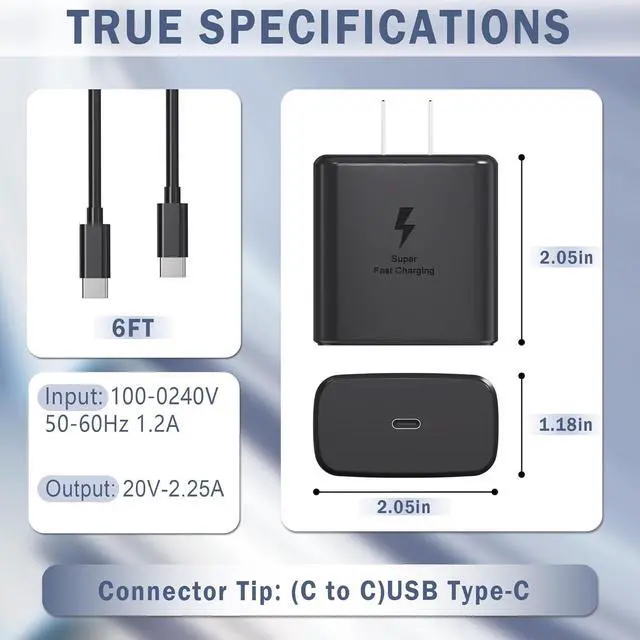 Alt view image 2 of 7 - 2025 New 45W Super Fast Charger Type C USB C Android Charger with C to C 6FT Long Type C Fast Charging Cable 2Pack for  Galaxy S25/S25+/S25 Ultra/S24/S24+/S24 Ultra/S23/S23+/S23 Ultra/S22/S21