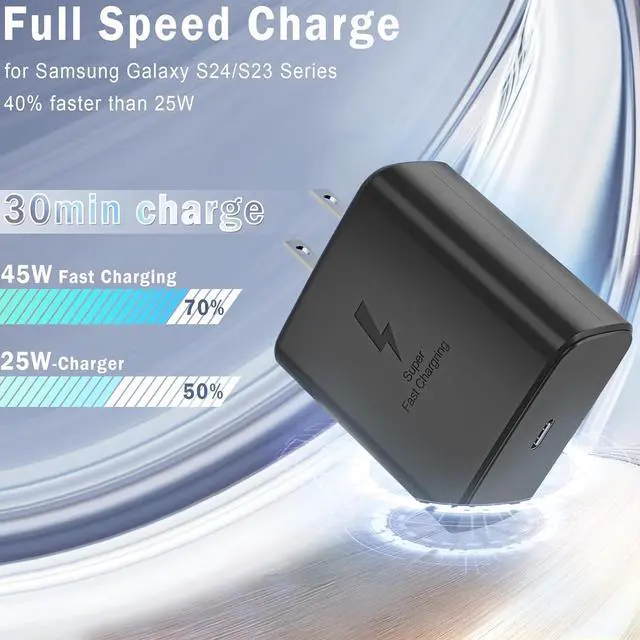 Alt view image 4 of 7 - 2025 New 45W Super Fast Charger Type C USB C Android Charger with C to C 6FT Long Type C Fast Charging Cable 2Pack for  Galaxy S25/S25+/S25 Ultra/S24/S24+/S24 Ultra/S23/S23+/S23 Ultra/S22/S21