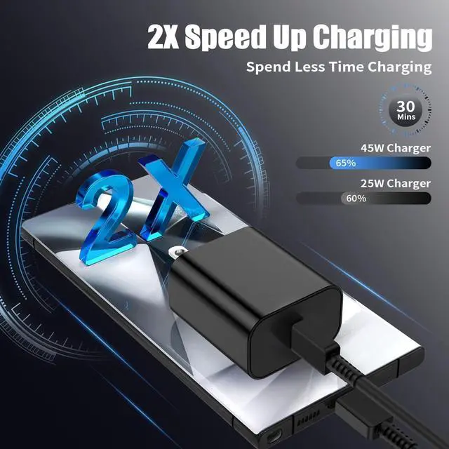 Alt view image 3 of 7 - 3Pack 45W USB C Charger for  Galaxy S24 Ultra Super Quite Fast Charging Type C Block with 6FT C to C Cord for  Galaxy Tab S9 S8 S23 Ultra S22 Ultra S23 S22 S21 Note 10 Plus 20