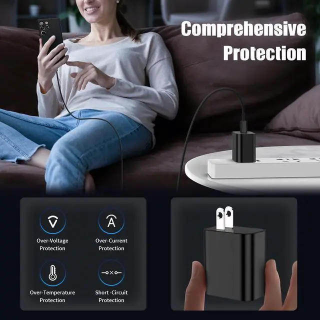 Alt view image 4 of 7 - 3Pack 45W USB C Charger for  Galaxy S24 Ultra Super Quite Fast Charging Type C Block with 6FT C to C Cord for  Galaxy Tab S9 S8 S23 Ultra S22 Ultra S23 S22 S21 Note 10 Plus 20