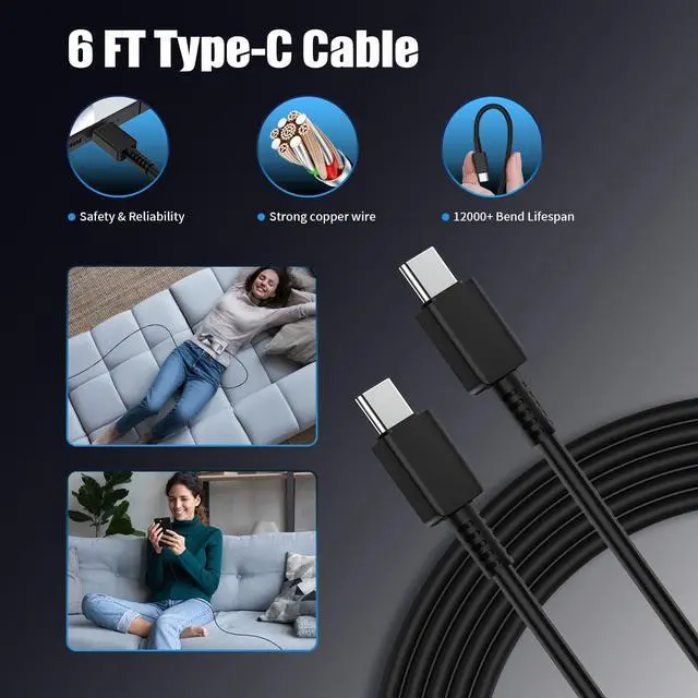 Alt view image 5 of 7 - 3Pack 45W USB C Charger for  Galaxy S24 Ultra Super Quite Fast Charging Type C Block with 6FT C to C Cord for  Galaxy Tab S9 S8 S23 Ultra S22 Ultra S23 S22 S21 Note 10 Plus 20
