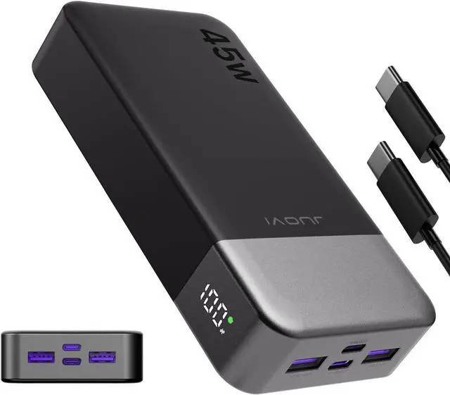 Main image of Portable Power Bank 20000mAh 45W Portable Charger PD3.0 QC4.0 Fast Charging with LED Display 2 USB-C 2 USB-A Battery Pack for iPhone 15 14 13 Series MacBook Galaxy iPad and More (Black)