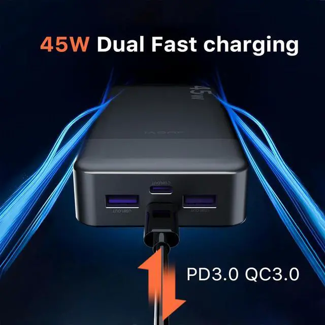 Alt view image 3 of 7 - Portable Power Bank 20000mAh 45W Portable Charger PD3.0 QC4.0 Fast Charging with LED Display 2 USB-C 2 USB-A Battery Pack for iPhone 15 14 13 Series MacBook Galaxy iPad and More (Black)