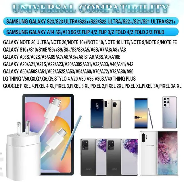 Alt view image 3 of 6 - Super Fast Charger  Charger Fast Charging Block 2Pack 25W  USB C Wall Charger 10FT Quick USBC Cable for  Galaxy S25 Ultra/S24/S23/S22/S21/S20/A14/A54/Z Fold 6/5/Z Flip 6/5