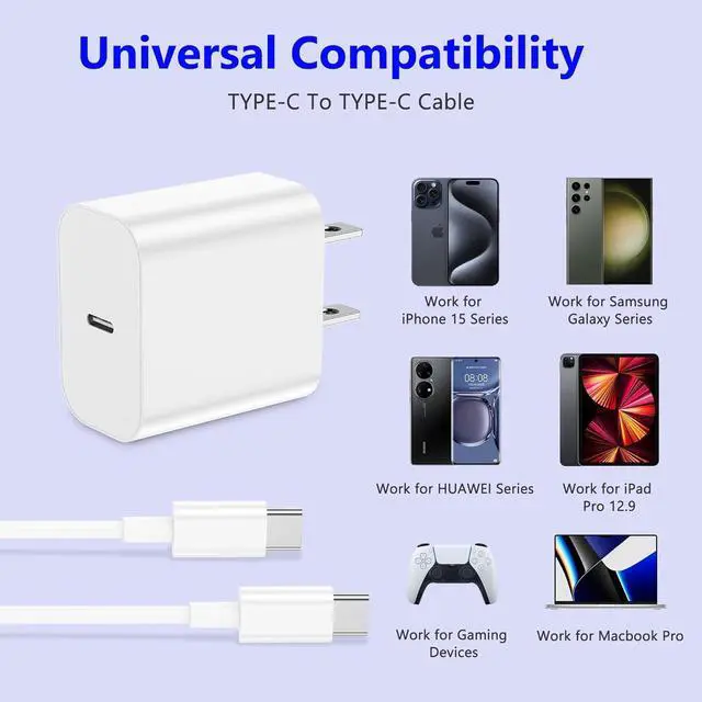 Alt view image 3 of 7 - for iPhone 16 15 Charger Fast Charging 20W 2Pack USB-C Wall Charger Block with 10ft&6ft Type C to USB C Cable Work for iPhone 16/16 Pro/16 Pro Max/16 Plus/15/15 Plus/15 Pro/15 Pro Max
