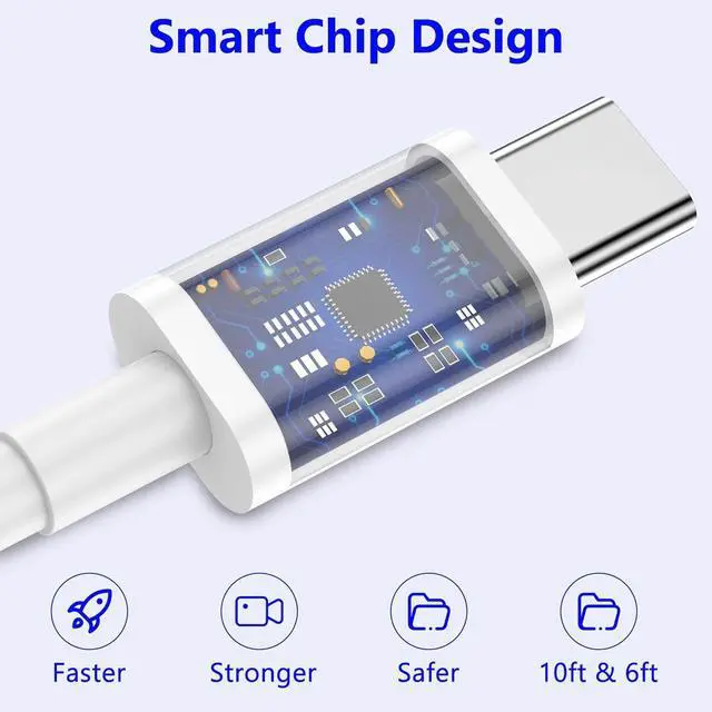 Alt view image 5 of 7 - for iPhone 16 15 Charger Fast Charging 20W 2Pack USB-C Wall Charger Block with 10ft&6ft Type C to USB C Cable Work for iPhone 16/16 Pro/16 Pro Max/16 Plus/15/15 Plus/15 Pro/15 Pro Max