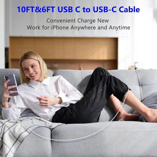 Alt view image 7 of 7 - for iPhone 16 15 Charger Fast Charging 20W 2Pack USB-C Wall Charger Block with 10ft&6ft Type C to USB C Cable Work for iPhone 16/16 Pro/16 Pro Max/16 Plus/15/15 Plus/15 Pro/15 Pro Max