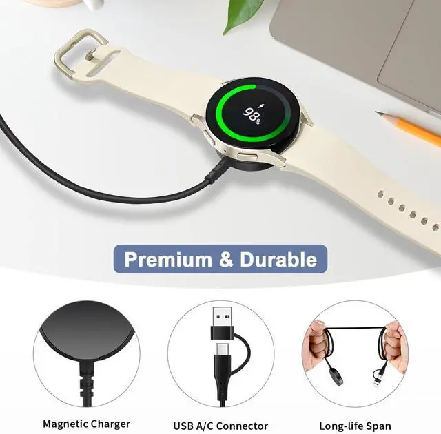 Alt view image 3 of 7 - Upgraded 2 in 1 USB C/A Charger for  Galaxy Watch 7/6/6 Classic/5/5 Pro/4/4 Classic/3/Active 2/Active 1/Ultra/Fe Fast Charging Galaxy Watch Charger for  Galaxy Watch 3.4Ft 2Pack