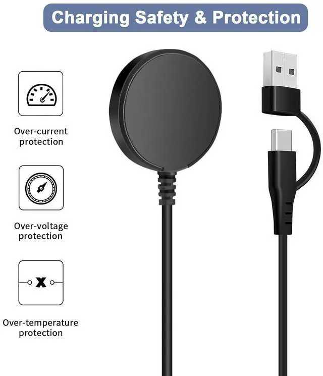 Alt view image 6 of 7 - Upgraded 2 in 1 USB C/A Charger for  Galaxy Watch 7/6/6 Classic/5/5 Pro/4/4 Classic/3/Active 2/Active 1/Ultra/Fe Fast Charging Galaxy Watch Charger for  Galaxy Watch 3.4Ft 2Pack