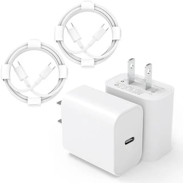 Main image of iPhone 16 15 Charger 2-Pack 20W Type C Charger Fast Charging with 2-Pack 6FT USB-C to C Cable - White for iPhone 16 iPhone 15 iPad  | Durable Type C Charger for Home Office Travel